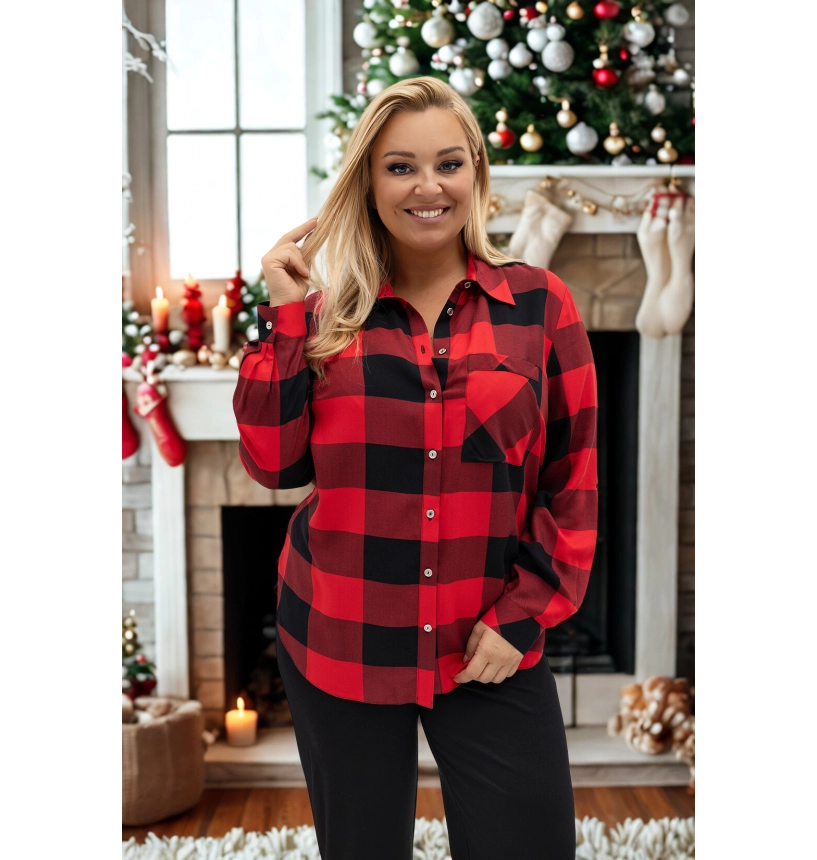 M54901 KOSZULA VIOLET KRATKA DUŻA CZERWONA